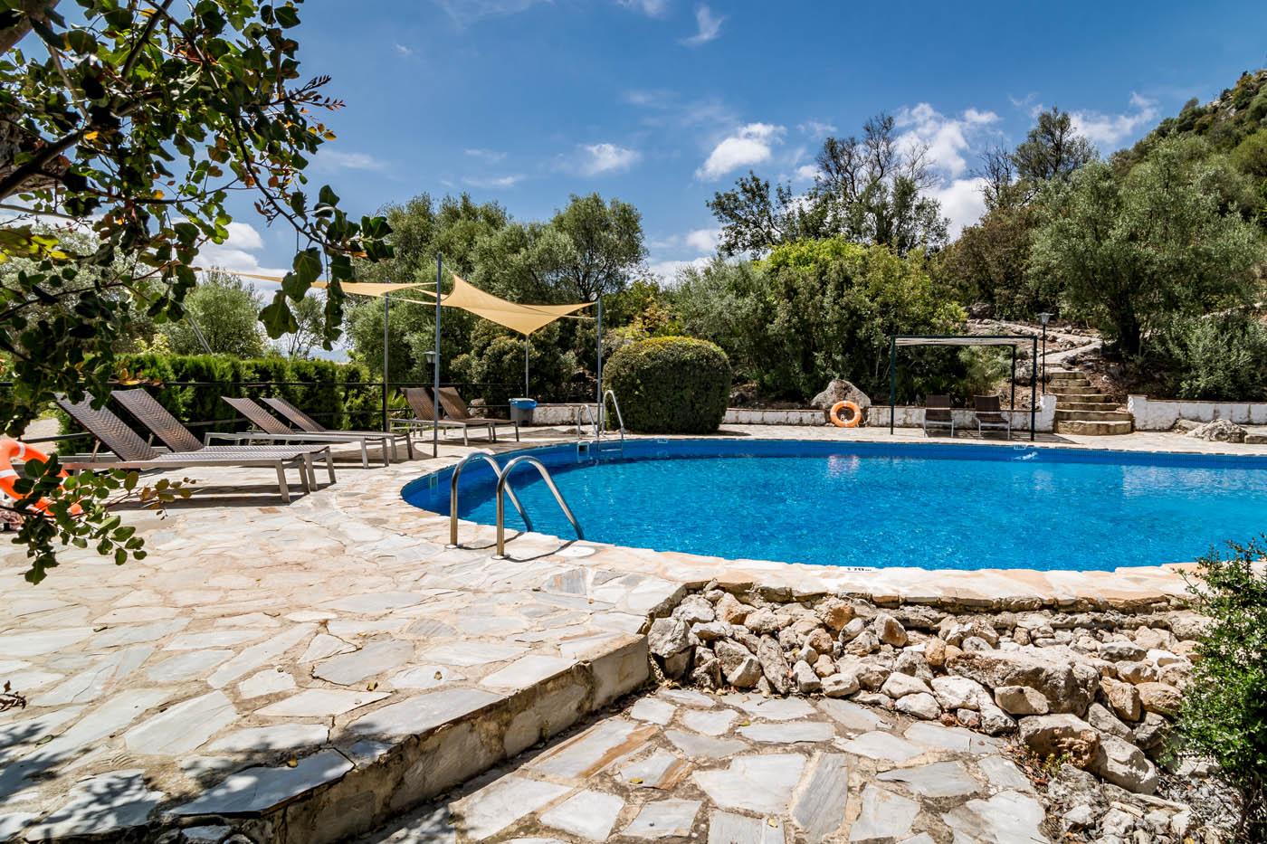 Four one-bedded cottages share this large pool